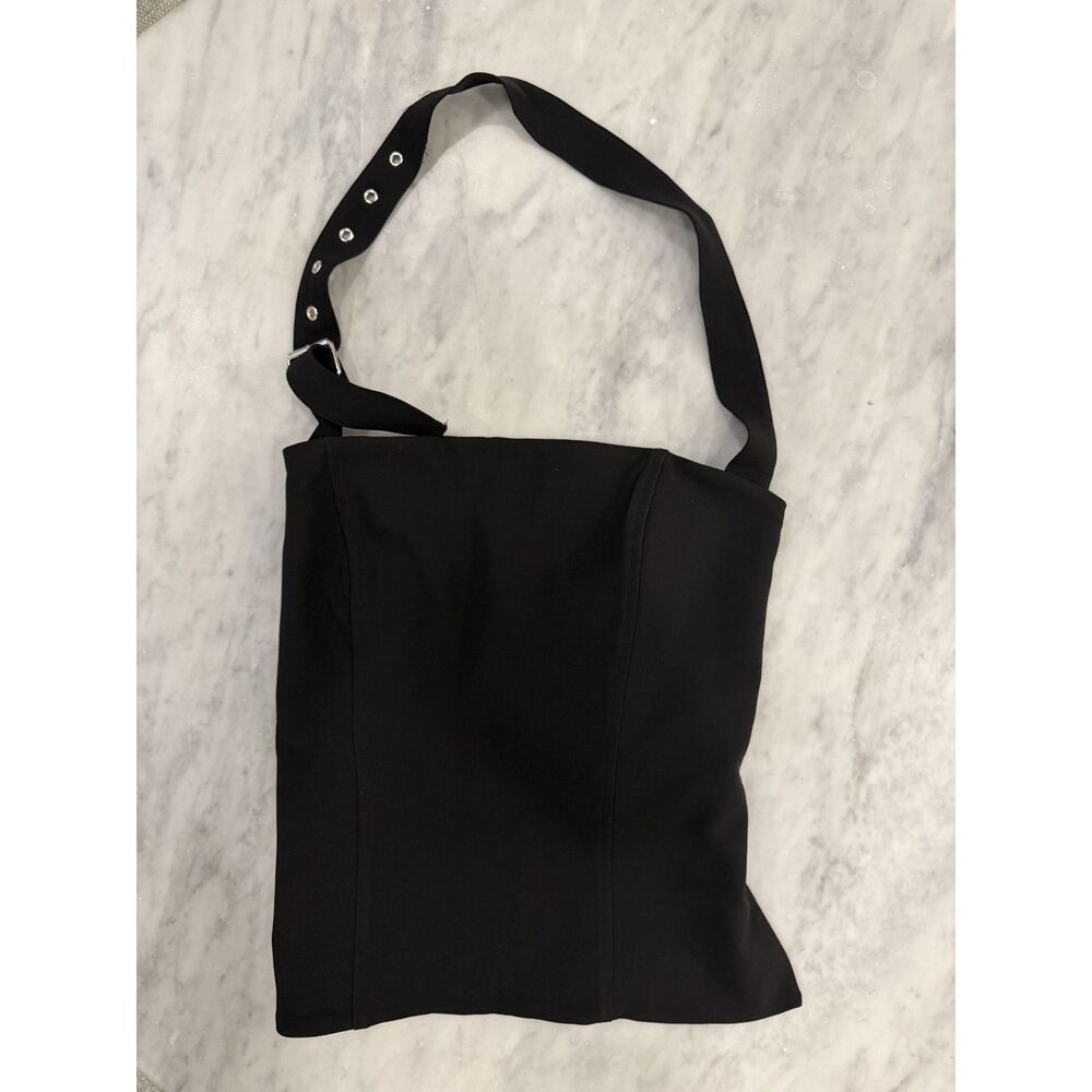 Edikted Buckle Strap Open Back Halter Corset Top Black Size XL